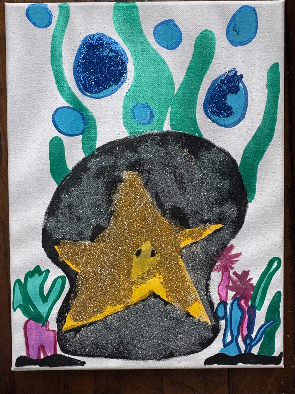 KENNA CANVAS 
Handmade Ocean Star Glitter Canvas - Gold and Black Home Art